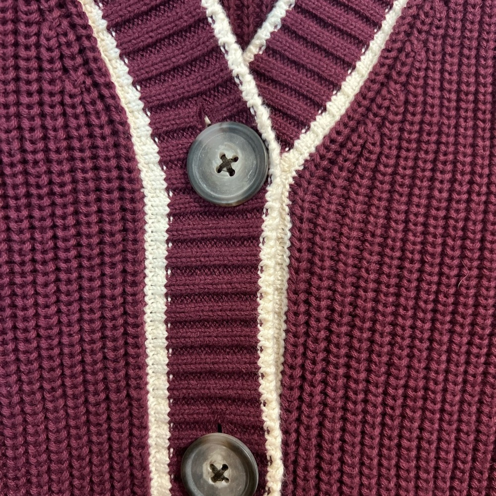 Old Navy Burgundy Cardigan with Cream Trim NWOT - Picture 2 of 7